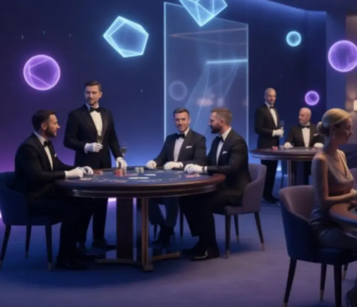 Ciemne, eleganckie studio eventowe w stylu kasyna z oświetlonym stołem do gry