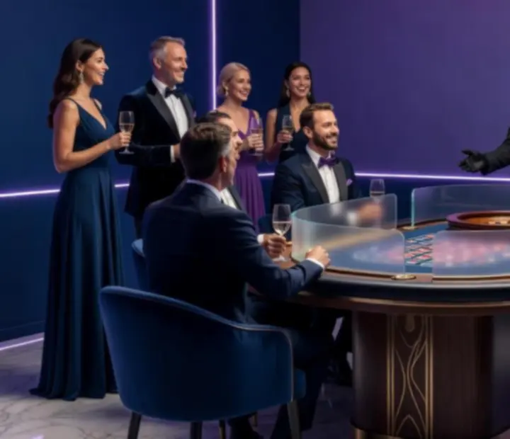 Luksusowy stół do ruletki z eleganckim oświetleniem i gośćmi podczas eventu